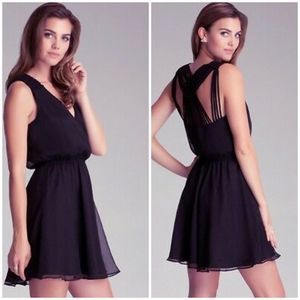 Bebe black cocktail dress macram supplice size medium